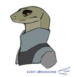  brown_eyes captain_laserhawk:_a_blood_dragon_remix green_body green_scales hi_res humanoid hybrid_(captain_laserhawk) male novaconis reptile scales scalie snake snake_(captain_laserhawk) solo staring_off traumatized work_uniform yellow_sclera 