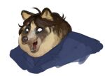  2022 ambiguous_gender anthro brown_hair bust_portrait canid canine cettus clothed clothing double_chin female fur hair happy looking_down mammal morbidly_obese morbidly_obese_anthro morbidly_obese_female obese obese_anthro obese_female open_mouth overweight overweight_anthro overweight_female portrait raccoon_dog shirt simple_background smile solo tan_body tan_fur tanuki topwear white_background 