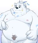  anthro aumy_wani belly blue_eyes blush canid canine canis disembodied_hand domestic_dog fur lifewonders live_a_hero male mammal moobs navel nipples nude overweight solo white_body white_fur yohack 
