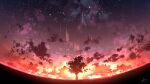  chinese_commentary cloud commentary_request highres night night_sky no_humans original outdoors rune_xiao scenery signature sky star_(sky) starry_sky still_life sun sunset tree 