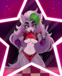  anthro areola breasts canid canine canis clothed clothing clothing_lift curvy_figure female five_nights_at_freddy&#039;s five_nights_at_freddy&#039;s:_security_breach flashing gesture hi_res hourglass_figure looking_at_viewer magaska19 mammal mirror panties roxanne_wolf_(fnaf) scottgames shirt shirt_lift solo steel_wool_studios topwear under_boob underwear v_sign wolf 