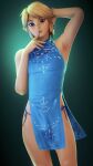  3d_(artwork) 9:16 absurd_res armband blonde_hair blue_eyes blue_fingernails bulge clothed clothing colored_nails crossdressing digital_media_(artwork) dress ear_piercing ear_ring elf erection_under_skirt facial_markings fingers fugtrup garter_straps girly hair hand_behind_head head_markings hi_res humanoid humanoid_pointy_ears hylian jewelry link looking_at_viewer male markings nails necklace nintendo not_furry piercing ring_piercing short_dress side_slit side_slit_clothing side_slit_dress simple_background solo source_filmmaker the_legend_of_zelda touching_lip underwear 