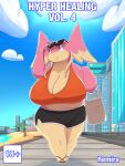  anthro audino big_breasts bottomwear breasts clothed clothing comic cover cover_art cover_page digital_media_(artwork) english_text female feral generation_5_pokemon goopyarts hi_res huge_breasts hyper hyper_breasts mammal nintendo pink_body pokemon pokemon_(species) raina_(goopyarts) slightly_chubby solo text thick_thighs topwear wide_hips 
