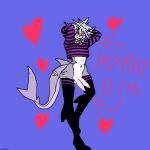  anthro aris big_penis bodily_fluids clothed clothing fish genitals girly grey_body hair kaynydy male marine penis shark shark_tail simple_background solo solo_focus sweat tail white_hair 