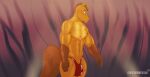  absurd_res anthro balls_outline big_bulge brown_tail bulge chocolatefunhouse69 clothing detailed_bulge equid equine fur genital_outline genitals hi_res male mammal muscular muscular_anthro muscular_male oil penis penis_base presenting richard_l_farsight solo tail thong underwear vein veiny_penis yellow_body yellow_fur 