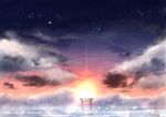  absurdres chinese_commentary cloud commentary gradient_sky highres light_particles no_humans original outdoors rune_xiao signature sky star_(sky) still_life sunset torii 