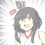  1girl akara_kai bare_shoulders black_hair emphasis_lines japanese_clothes kantai_collection open_mouth red_eyes short_hair_with_long_locks solo surprised sweat yamashiro_(kancolle) 