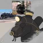  1amwolfram 2023 absurd_res black_body black_ribbon digital_drawing_(artwork) digital_media_(artwork) dragon eyeless feral gold_markings grey_background headlights headshot_portrait hi_res hitachi_rail how_to_dragon_your_train hybrid japan japanese japanese_national_railways jnr_class_c11 kawasaki kisha_seizo light light_beam living_machine living_train living_vehicle locomorph locomotive machine male markings meme monotone_body number oigawa_railway photo portrait reference_image reptile ribbons scalie signature silver_markings simple_background smoke smokestack solo steam steam_locomotive train valve_(mechanical) vehicle 