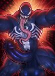  anthro balls big_balls big_penis black_body erection genitals gerrkk hi_res long_tongue male marvel muscular muscular_male penis solo symbiote tongue venom_(marvel) 