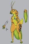  antennae_(anatomy) anthro arthropod breasts cupic eating eating_food female genitals hi_res muscular pussy solo spikes spikes_(anatomy) stripes wings 