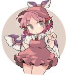  1girl animal_ears bird_ears bird_wings blush brown_dress brown_headwear closed_mouth collared_shirt cowboy_shot cropped_legs dress earrings frilled_dress frills grey_eyes hat ini_(inunabe00) jewelry mystia_lorelei pink_hair shirt short_hair short_sleeves single_earring solo touhou white_shirt white_wings winged_hat wings 