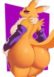 absurd_res anthro bandai_namco big_butt breasts butt capikeeta curvy_figure digimon digimon_(species) female hi_res looking_at_viewer looking_back nipples raised_tail renamon solo tail thick_thighs 
