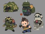  4boys animal_ears backpack bag black_gloves black_hair black_pants black_shirt blue_eyes brown_gloves bulletproof_vest call_of_duty call_of_duty:_modern_warfare_2 cape chibi closed_mouth coni0771 covered_face cup facial_hair ghost_(modern_warfare_2) gloves green_jacket green_pants hat headphones helmet highres holding holding_cup holding_plate horangi_(modern_warfare_2) jacket konig_(call_of_duty) male_focus mask multiple_boys pants plate shirt short_hair skull_mask soap_(modern_warfare_2) sunglasses tail tiger_boy tiger_ears tiger_tail translation_request white_cape 
