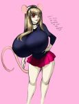  accessory anthro big_breasts bottomwear breasts clothing female hand_on_hip headband huge_breasts hyper hyper_breasts long_tail mammal miniskirt mouse murid murine nemesisprime909 red_eyes rodent skirt solo stacy_(neme303) tail 