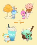  1boy 3girls :3 ^_^ absurdres animal_crossing black_eyes blush_stickers bright_pupils closed_eyes closed_mouth collared_shirt commentary_request cup food food_on_face furry furry_female furry_male grey_horns grey_sweater hand_up heart highres holding holding_spoon horns ice_cream ice_cream_cone ice_cream_cup long_sleeves looking_at_viewer marina_(animal_crossing) milkshake mint_(animal_crossing) mint_chocolate multicolored_shirt multiple_girls notice_lines open_mouth pink_sweater sharkbooi sherb_(animal_crossing) sherbet shirt shooting_star_(symbol) short_sleeves simple_background smile snowflake_print sparkle spoon sprinkle_(animal_crossing) sprinkles star_(symbol) star_print sweater waffle_cone whipped_cream white_pupils yellow_background 