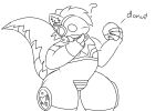  2023 ambiguous_gender animated anthro biped black_and_white collar dessert doughnut eating eating_food expansion featureless_crotch food front_view hi_res huge_hips huge_thighs hyper hyper_thighs kio_(kionenarts) kionenarts machine male_(lore) monochrome nude onomatopoeia protogen protogen_visor question_mark short_stack simple_background solo sound_effects standing tail text thick_thighs thigh_expansion white_background 