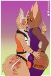  absurd_res anthro bat bite biting_lip blue_eyes body_writing brown_body brown_fur bulge butt butt_grab canid canine clothed clothing crossdressing duo eyewear felid fennec fishnet fox fur gesture girly glasses grabbing_own_butt hand_on_butt hi_res hybrid jacket jockstrap kiss_mark kiss_mark_on_leg lion lipstick looking_at_viewer makeup male male/male mammal middle_finger one-piece_swimsuit pantherine piercing pressed_against profanity short_jacket slap_mark swimwear tongue tongue_out topwear torn_fishnets underwear viola_bat viola_bat_(character) 