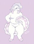  andromorph anthro biped chubby_andromorph chubby_anthro clitoris fish full-length_portrait genitals hair hand_on_own_tail hand_on_tail hi_res intersex light_hair marine mastectomy_scar pink_background pink_clitoris pink_ears pink_eyes pink_fins pink_taiil pink_tail portrait puppybrained purple_hair scar simple_background smile solo standing tail teeth trans_(lore) trans_man_(lore) two_tone_tail white_body white_tail 