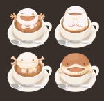  artist_name brown_background clodsire closed_eyes cup looking_at_viewer open_mouth paldean_wooper plate pokemon quagsire rizu_(rizunm) smile spoon teacup wooper 