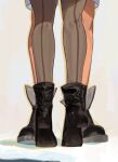  2girls black_footwear black_pantyhose boots commentary_request footwear_focus gundam gundam_suisei_no_majo height_difference highres implied_kiss jia_ma lower_body miorine_rembran multiple_girls pantyhose shadow suletta_mercury tiptoes yuri 