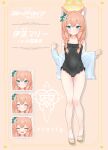  1girl absurdres animal_ear_fluff animal_ears bare_legs bare_shoulders black_one-piece_swimsuit blue_archive blue_eyes blush braid breasts character_name closed_mouth collarbone covered_navel flower frilled_one-piece_swimsuit frills hair_between_eyes hair_flower hair_ornament highres k63sss long_hair long_sleeves mari_(blue_archive) mari_(swimsuit)_(blue_archive) one-piece_swimsuit orange_hair sandals small_breasts smile solo swimsuit twin_braids white_flower 