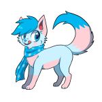  2014 all_fours ambiguous_gender bani_(ezpups) blue_body blue_eyes blue_fur domestic_cat ezpups felid feline felis feral fluffy fluffy_tail fur leg_markings mammal markings mostly_nude paws scarf scarf_only smile socks_(marking) solo tail tongue tongue_out 