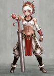  1girl abs bare_shoulders chest_sarashi facial_tattoo fire_emblem fire_emblem_fates full_body highres holding_club horns mask muscular muscular_female oni_horns oni_mask rinkah_(fire_emblem) sarashi solo tamaishi tattoo 