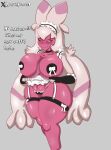  absurd_res areola artykfrozt big_breasts breasts clothed clothing cover_nipples english_text female generation_9_pokemon hair hi_res humanoid long_hair maid_uniform nintendo not_furry pink_body pink_skin pokemon pokemon_(species) solo text thong tinkaton underwear uniform 