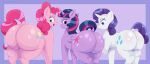  absurd_res big_butt blue_eyes butt cutie_mark earth_pony equid equine feathered_wings feathers female feral friendship_is_magic fur group hair hasbro hi_res horn horse huge_butt looking_back maldoando mammal multicolored_hair my_little_pony pink_body pink_hair pinkie_pie_(mlp) pony purple_body purple_eyes purple_fur purple_hair rarity_(mlp) simple_background smile tail thick_thighs tongue trio twilight_sparkle_(mlp) two_tone_hair unicorn white_body white_fur wide_hips wings 