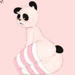  anthro anus backsack balls bear blush bodily_fluids butt clothing elponda embarrassed genitals giant_panda girly hi_res legwear looking_down lying male mammal pink_clothing pink_legwear ponda presenting presenting_hindquarters small_tail solo sweat tagme tail thick_thighs 