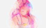  1girl bare_shoulders blush closed_mouth collarbone constellation_print crescent_print english_commentary floral_print hoshi-pan long_hair no_mouth original pink_hair tank_top upper_body white_background white_tank_top 
