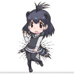  1girl animal_ears black_eyes black_hair cardigan crested_porcupine_(kemono_friends) extra_ears highres kemono_friends looking_at_viewer necktie official_art open_mouth pantyhose shirt shoes short_hair simple_background skirt solo tail yoshizaki_mine 