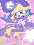  :d commentary_request happy highres ichino_cco jirachi night no_humans open_mouth outdoors outstretched_arms pokemon pokemon_(creature) sky smile solo twitter_username watermark 