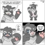  anthro aroused blush canid canine comic ear_growth growth hi_res implied_erection kalen_(xenoyia) male mammal procyonid raccoon raccoon_dog solo tanuki xenoyia_(artist) 