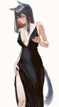  1girl absurdres alternate_costume animal_ears arknights bare_arms bare_shoulders black_dress black_hair breasts colored_inner_hair commentary_request cowboy_shot dress grey_background highres lingear long_hair medium_breasts multicolored_hair orange_hair sidelocks simple_background sleeveless sleeveless_dress solo standing tail texas_(arknights) wolf_ears wolf_tail 