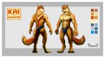  16:9 anthro bulge canid canine canis clothing coyote fur fur_markings hi_res kai_yotes male mammal markings model_sheet muscular muscular_male rennzoar solo underwear widescreen 