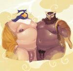  animal_head anthro avian bird clothed clothing duo feathers fishingmanmax for_a_head foreskin genitals hi_res male male/male nipples owl partially_clothed penguin penis prayer_beads pubes slightly_chubby touching_nipples 
