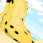  absurd_res anthro beach blank_cat breasts cheetah cloudscape featureless_breasts featureless_crotch felid feline female hi_res mammal out_of_frame sea seaside sky solo tagme water 