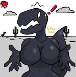  anthro big_breasts breasts cactus cloud curvy_figure desert dinosaur_(google_chrome) emanata empty_eyes exclamation_point female front_view google google_chrome hands_out honeyduckart jagged_mouth navel plant solo standing voluptuous watermark wifi 
