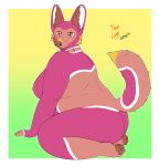  anthro areola arm_tuft bat-eared_fox big_breasts big_butt big_ears blonde_eyebrows blurred_background breasts brown_nose butt canid canine chubby_female elbow_tuft eyebrows fan_character female fur hi_res kneeling mammal multicolored_body multicolored_fur multicolored_tail multicolored_torso neon_lion nude overweight pink_body pink_fur pose raised_tail shaded shoulder_tuft simple_background simple_shading smile smiling_at_viewer solo tail tan_areola tan_body tan_fur tasteful_nudity tuft yellow_tail_tip 