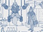  angry anthro armpit_hair body_hair canid canine canis dislyte duo fluffy fluffy_tail forced freddy_(dislyte) laboratory male mammal muscular muscular_anthro muscular_male raised_arms sander_(dislyte) syringe tail teaselbone wolf 