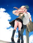  1boy 1girl azumi_(myameco) blonde_hair blue_sky cloud day ereshkigal_(fate) fate/grand_order fate_(series) fujimaru_ritsuka_(male) hetero long_hair outdoors panties pantyshot short_hair sky underwear 