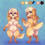  anthro areola bangs belly big_breasts bird_dog blue_eyes breasts butt butt_fluff canid canine canis claws crotch_blush digital_media_(artwork) digitigrade domestic_dog eyewear feet female floppy_ears fluffy fluffy_ears fluffy_tail front_view fur fur_markings glasses golden_retriever hair hip_tuft hunting_dog long_ears long_fur looking_at_viewer looking_back mammal markings model_sheet navel nipples nude paws rear_view retriever riley_rocket simple_background slightly_chubby smile solo tail thehiggles thick_thighs toes tuft wide_hips yellow_body yellow_fur 