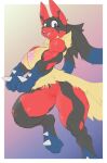  big_breasts breast_squish breasts female flexing generation_4_pokemon genitals huge_breasts looking_at_viewer lucario mega_evolution mega_lucario muscular nintendo nipples nude open_mouth pokemon pokemon_(species) pussy solo squish 