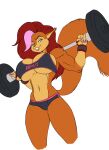  2023 alpha_channel anthro arm_warmers armwear barbell big_breasts blue_eyes breasts brown_body brown_fur buckteeth chochi clothed clothing eurasian_red_squirrel female fur hair hi_res looking_at_viewer mammal marika_(teer) muscular_arms painted_claws pink_hair red_hair rodent sciurid simple_background solo tan_body tan_fur teeth transparent_background tree_squirrel 