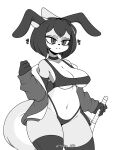  &lt;3 big_ears black_and_white black_hair bra breasts bunny_costume butt canid canine canis chinese_zodiac cleavage clothed clothing collar costume domestic_dog felid feline felis female fur hair hi_res humanoid jacket jewelry legwear looking_at_viewer maiky_atk mammal medium_breasts monochrome necklace panties partially_clothed short_hair simple_background solo stockings tail thick_thighs thigh_highs topwear underwear wide_hips year_of_the_rabbit zuri_(maiky_atk) 