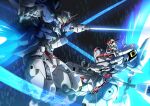  battle beam_cannon beam_saber gundam gundam_aerial gundam_calibarn gundam_suisei_no_majo highres mecha mecha_focus no_humans robot space tyuuboutyauyo 