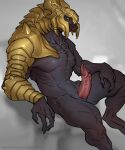  alien animal_genitalia arbiter_(halo) armor bottomless clothed clothing digitigrade erection forked_penis genital_slit genitals grey_body grey_skin halo_(series) headgear helmet hi_res humanoid ket-dawnatsunset male mandibles manica microsoft muscular muscular_male nubbed_penis open_mouth partially_clothed penis pinup pose presenting presenting_penis reclining sangheili simple_background sitting slit solo teeth thel_&#039;vadam unconvincing_armor unusual_anatomy unusual_genitalia unusual_penis xbox_game_studios yellow_eyes 