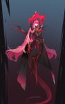  1girl absurdres blood_halo bone full_body halo highres hololive hololive_english horror_(theme) long_hair monsterification mori_calliope old-night pink_hair red_halo shaded_face solo spikes very_long_hair wings 