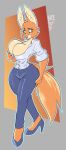  anthro big_breasts big_butt bodily_fluids bottomwear breasts butt canid canine cleavage clothed clothing curvy_figure diane_foxington digital_media_(artwork) dreamworks eyebrow_piercing facial_piercing female fox fur hi_res hourglass_figure huge_breasts mammal orange_body orange_fur piercing simple_background solo solratic sweat sweatdrop tail the_bad_guys thick_thighs tight_clothing topwear voluptuous wide_hips worried 